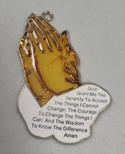 VINTAGE STAINED GLASS SUNCATCHERS PRAYING HANDS Serenity Prayer - Picture 1 of 3