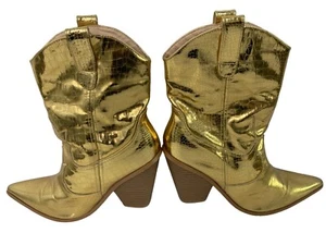 Cape Robbin Metalic Gold Western Cowboy Boots Size 9M Fever EUC 7918 Womens Croc - Picture 1 of 10