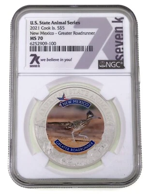 2021 Isole Cook S$5 Serie Animali Nuovo Messico Valutato Da NGC Come MS-70 - Immagine 1 di 3
