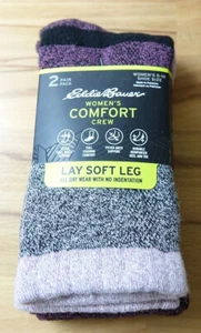 2 Pair Eddie Bauer Womens Comfort Crew Socks w/ Coolmax Fits Shoe Sz 5-10 Purple - Picture 1 of 3