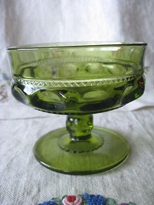 PAIR Indiana Glass Olive Green Avocado Kings Crown Footed Sherbets Dessert Dish - Picture 1 of 7