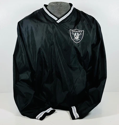 Vintage Oakland Raiders Jacket Mens Size Large Black Windbreaker NFL Cover