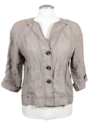 Chaqueta de lino Olsen Europe para mujer talla 6 beige recortada manga con lengüeta enrollable Foto 1 de 4