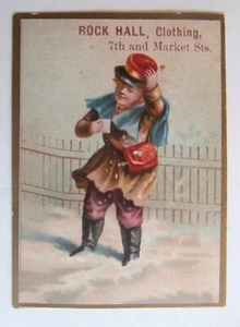 19th C. Victorian Christmas Trade Card Boy Mailman Letter Carrier Snow Scene !! - Picture 1 of 2