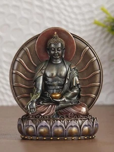 Handcrafted Meditating Lord Buddha Statue Sitting On Lotus Flower Sculpture - Picture 1 of 7