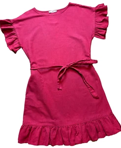 Mango MNG Orange Red Ruffled Kimono Sleeve Tie Belted Short Linen Sheath Dress 4 - Picture 1 of 7