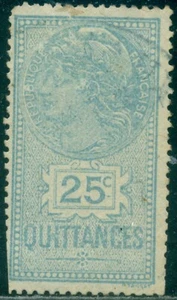 FRANCE REVENUE STAMP, 25 CENT QUITTANCES, TRIMMED PERFS, GREAT PRICE! - Picture 1 of 1