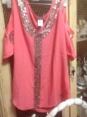 M by Marc Bouwer Top XS V-neck Embellished Blouse Coral Orange NEW 2nd - Image 1 of 4