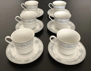 Set Of 6 Vintage Mikasa Fine China Dresden Rose Footed Cups & Saucers EUC - Picture 1 of 11