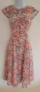 Womens Joe Browns Pink Floral Button Detail Flippy Vintage Style Tea Dress 8 Vgc - Picture 1 of 9
