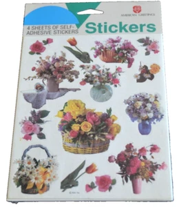 Stickers FLORAL FLOWERS 2 Sheets NIP AMERICAN GREETINGS Vases Baskets Vintage - Picture 1 of 3