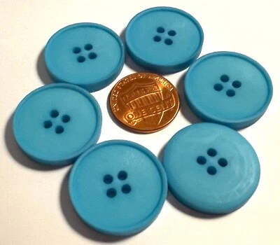 6 Matte Blue Plastic Sew-through 4-hole Buttons 23mm 7/8" 13828 - Image 1 of 2