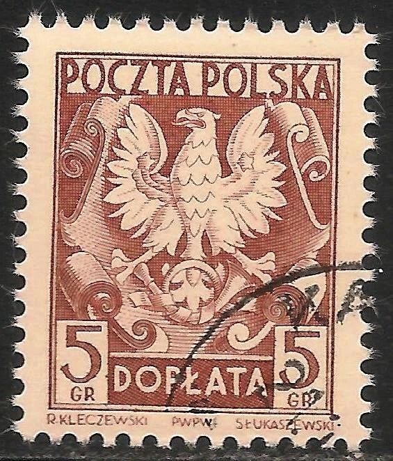 Polonia #J123 (D13) en muy buen estado usado - 1951 5 g águila polaca - franqueo debido Foto 1 de 1