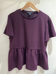 New Look Top Size 16 Purple Pleated Peplum Short Sleeve Stretch Formal Party - Picture 1 of 10
