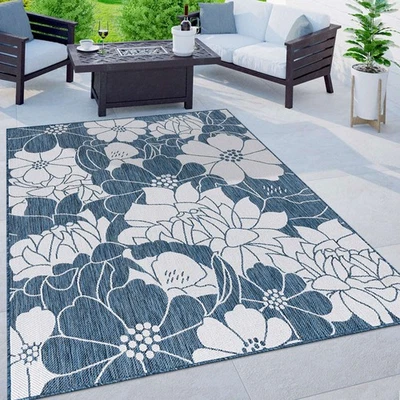 Alfombra de exterior Rugshop moderna floral flores texturizada interior exterior alfombra azul marino 5x7 Foto 1 de 4