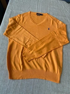 POLO RALPH LAUREN Men’s Orange Pima Cotton V Neck Sweater L - Picture 1 of 5
