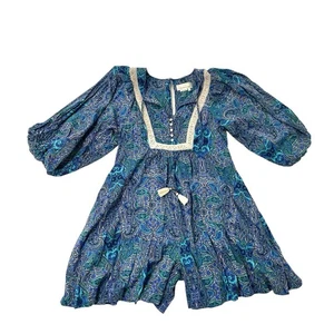 Anthropologie Bohemian Balloon Sleeve Romper Jumpsuit Boho Blue Paisley size XS - Picture 1 of 11