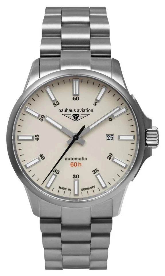 Bauhaus Aviation Titanio Automatico 60H (42Mm) Quadrante Beige Luminoso / - Immagine 1 di 1
