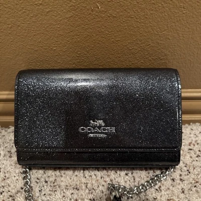 NWT Coach CP032 Flap Clutch Crossbody in Glitter patent/smooth Leather Gunmetal - Image 1 of 4