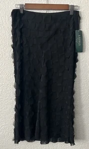 Lauren Ralph Lauren Black Silk Textured Midi Skirt PS Hollywood $159 New - Picture 1 of 4