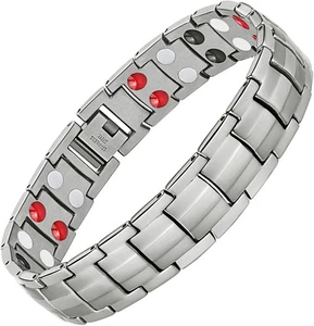 Feraco Mens Bracelet Magnetic Titanium Steel 4 Elements Magnets Bracelet, Silver - Picture 1 of 7