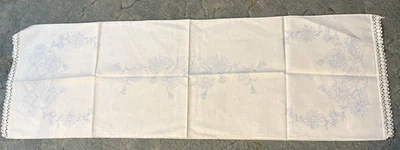 Vtg Rare stamped Flowers Table Runner for crewel embroidery with Lace Trim - Image 1 of 3