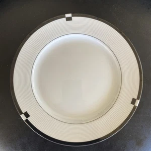 Mikasa Midnight Salad Plates 7 1/2” Fine China L5542 Art Deco Black Rim - Picture 1 of 2