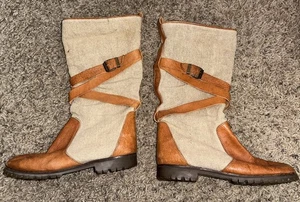 Vtg 80’s Banana Republic Linen/Leather Safari Traveling Riding Boots Size 8 - Picture 1 of 8