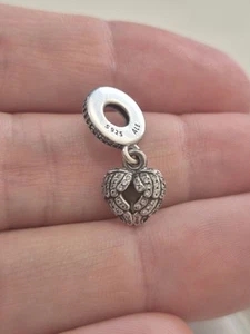 ANGEL WINGS Genuine PANDORA Pink FEATHERS LOCKET HEART Charm Dangle 791737CZ - Picture 1 of 3