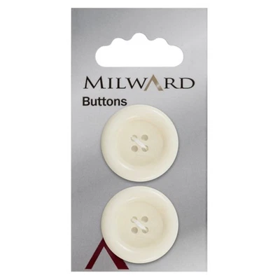 Milward Buttons: Carded: 27mm: 5 Packs of 2: Cream: 4-Hole - Image 1 of 2