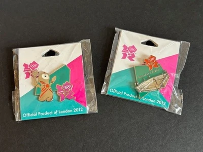 London Olympics 2012 Wenlock W/ Tennis Racquet & Riverbank Arena Lapel Pins  NEW - Image 1 of 4