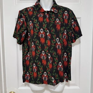Wicked Clothes Herren schwarz klein "Creepy Santa" Urlaub Knopfleiste Hemd Horror - Bild 1 von 17