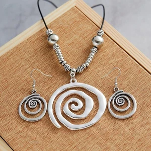 Vintage Boho Spirale Wirbel Anhänger Halskette & Ohrringe Set für Damen Unisex - Bild 1 von 26
