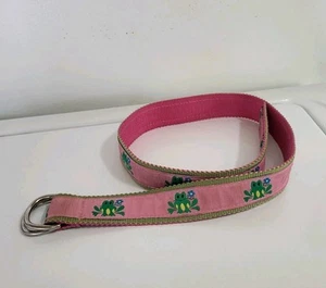 Eliza B Womens D Ring Canvas Ribbon Belt Pink/Green Frogs W/ Flowers Size XS - Picture 1 of 9