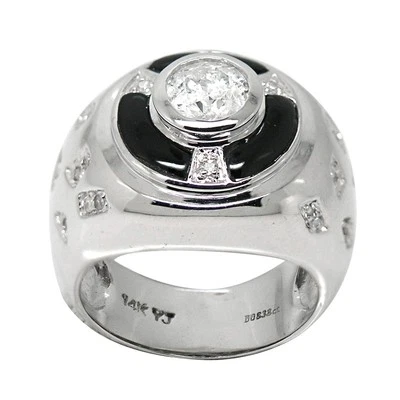 Anillo DeBuman 1.77ctw Diamante Genuino y Ágata Negra Oro Blanco Sólido 14K Talla 7.5 Foto 1 de 4