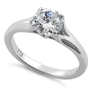 Engagement Ring Solitaire-Sterling Silver 925-CZ-1.28ctw-Round Cut-NWT - Picture 1 of 5