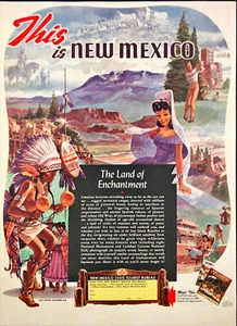 1949 New Mexico Tourism Print Ad Indians Golf Pretty Women Landscape Painting - Picture 1 of 6