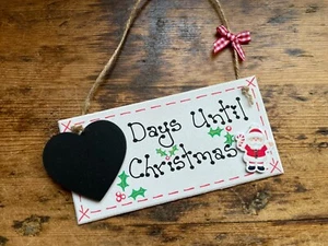 Christmas Countdown Advent Plaque Sign Santa Gift Chalkboard Heart Handmade Xmas - Picture 1 of 1