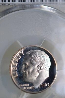 PR67CAM 1963 90% SILVER ROOSEVELT DIME PCGS GRADED 10C PROOF COIN US PR 67 CAMEO - Image 1 of 4