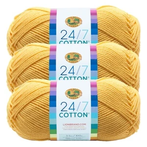 (3 Pack) Lion Brand Yarn 761-157D 24/7 Cotton® Yarn, Lemon - Picture 1 of 6