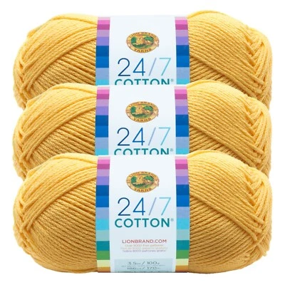 (3 Pack) Lion Brand Yarn 761-157D 24/7 Cotton® Yarn, Lemon
