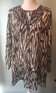 Chico's Größe 3 Tunika Oberteil Überwurf halbtransparent Animalprint Metallic Bluse Damen - Bild 1 von 4