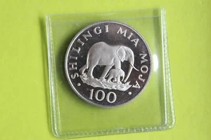 1986 TANZANIA 100 SHILLINGS SILVER PROOF COIN ELEPHANT - Picture 1 of 2
