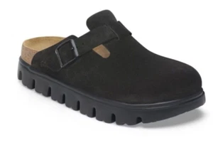 BIRKENSTOCK PAPILLIO BOSTON CHUNKY SUEDE ALL BLACK 38 LADIES 7 Narrow - Picture 1 of 18
