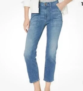 NUEVO CON ETIQUETAS J. Pantalones de mezclilla utilitarios Crew para mujer recortados con parche en el tobillo y bolsillo talla 28p - Imagen 1 de 8
