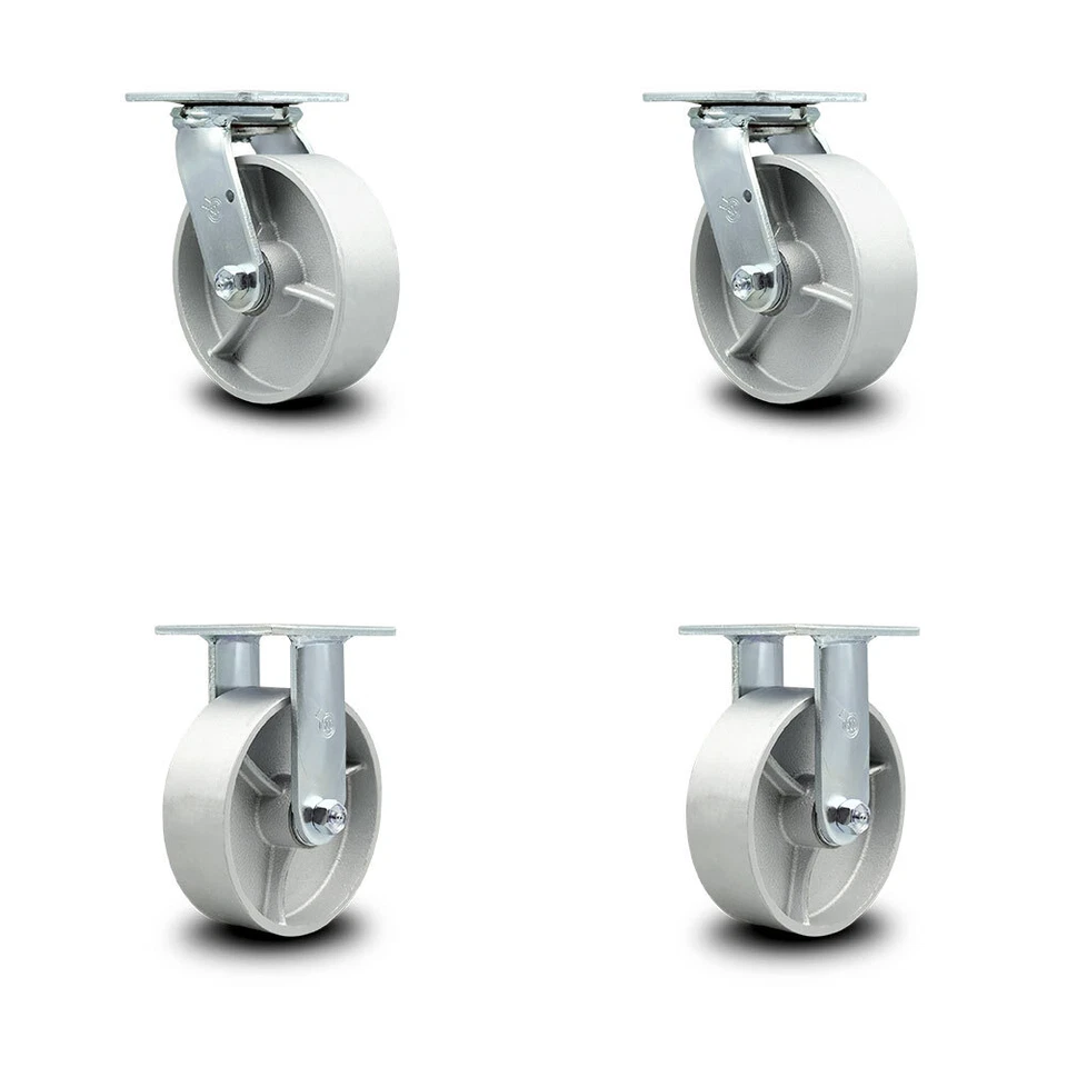 SERVICE CASTER 6 Inch Semi Steel Caster Set with Roller Bearings 2 Swivel 2 Rigid SCC