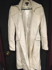 Womens size large wool, Bebe long coat, eggshell white, furry collar(polyester) - Picture 1 of 10