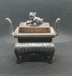QUEMADOR DE INCIENSO DE BRONCE RECTANGULAR MINIATURA EXPORTACIÓN CHINA LEÓN GUARDIÁN - Imagen 1 de 22