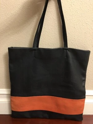 Bolso de Mano/Comprador Grande Club Monaco Azul Marino Naranja Cuero de Vaca Gamuza Foto 1 de 4