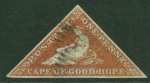 SG 1a Cape of good hope 1853. 1d deep brick red on deeply blued paper. Full... - Picture 1 of 2